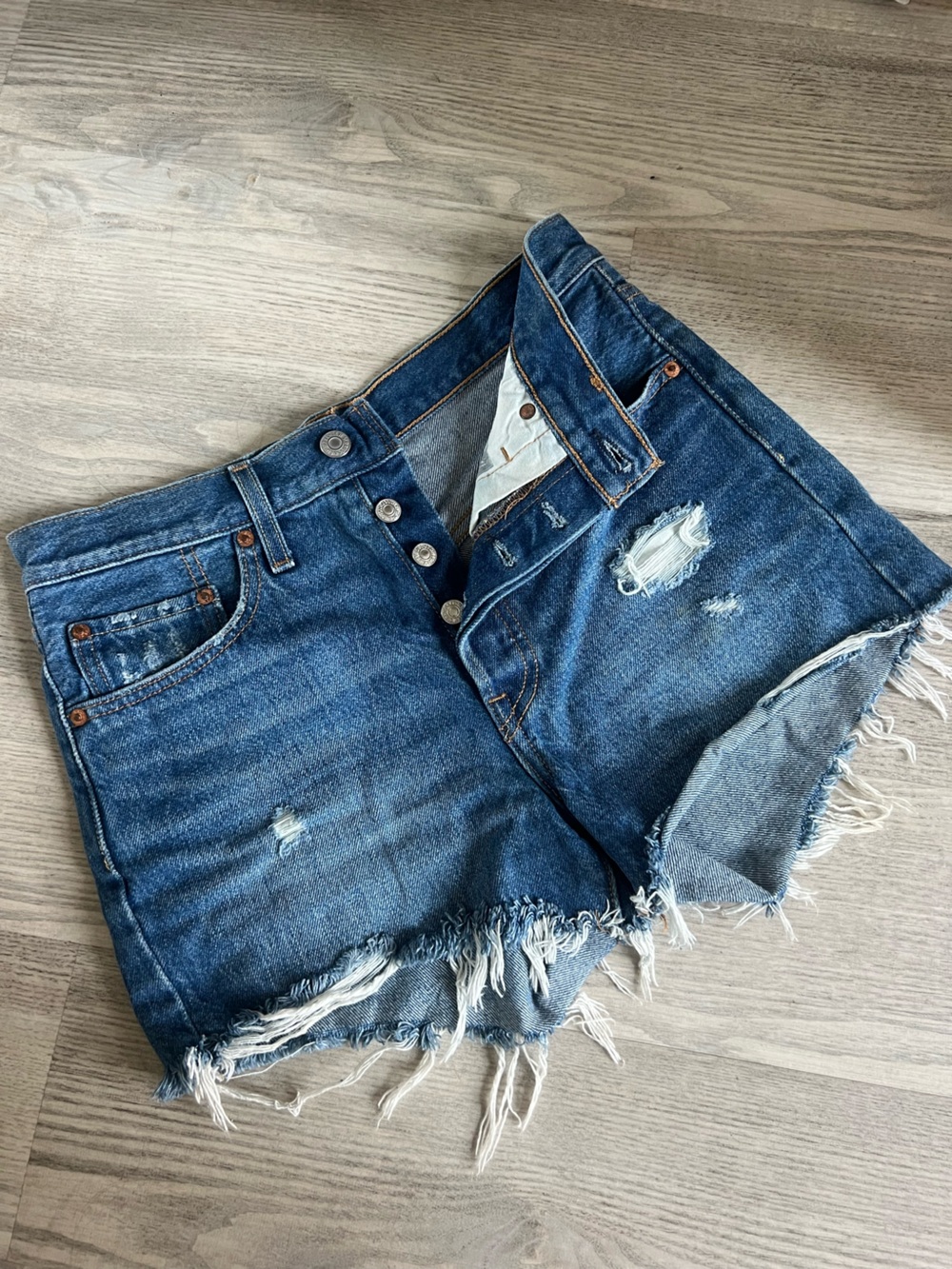 Levi's Distressed Blue Denim Cutoff Shorts